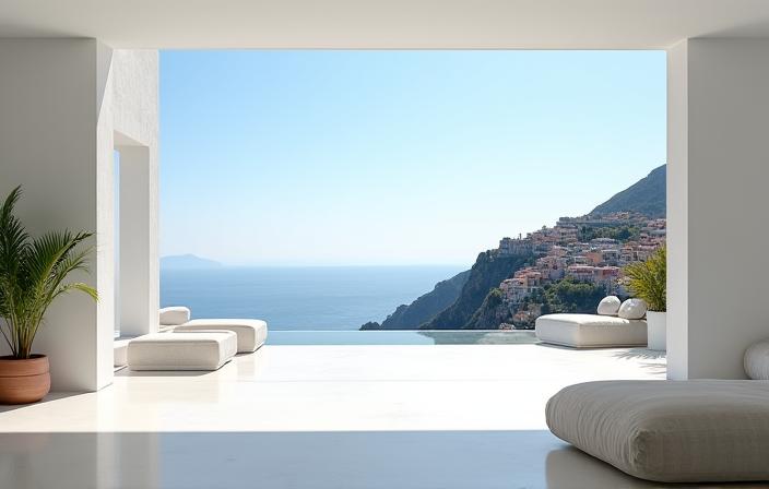 Interni di una villa di lusso con una vista mozzafiato su Positano